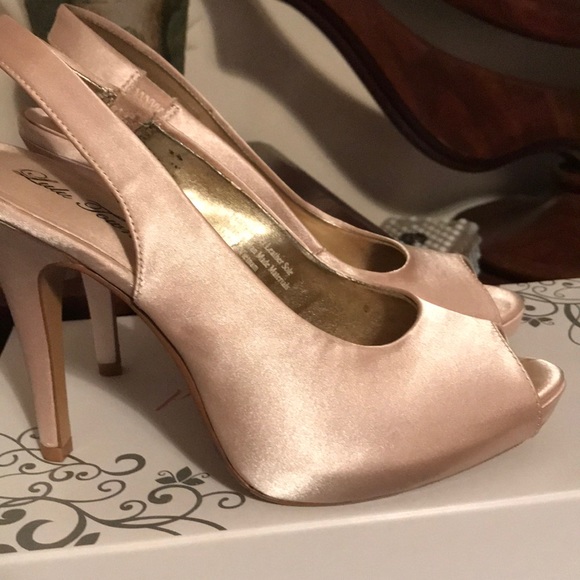Gold Satin Platform Heels - Picture 2 of 7